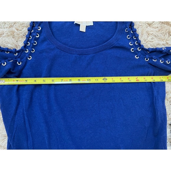 Michael Kors Blue Knit Sweater XL Long Sleeve‎ Lace Up Shoulder Detail - Picture 6 of 7